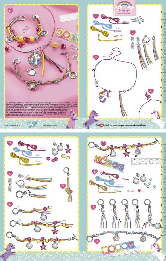 Totum Unicorn 2 in 1 knutselset sieraden en tasje versieren armbandjes maken - creatief - Totum
