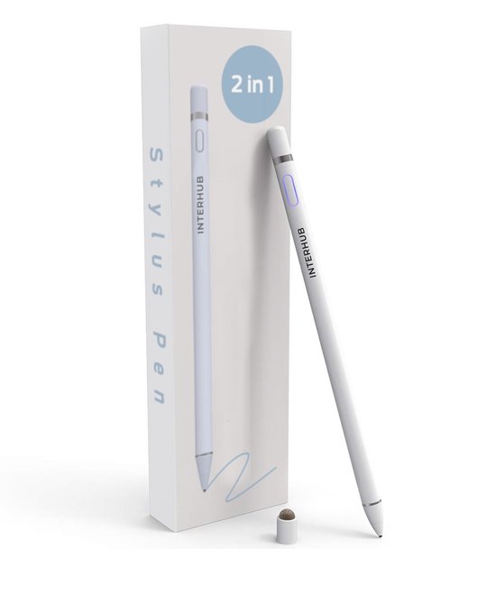2-in-1 Active Stylus Pen – Touchscreen Pen – Stylus Pen Tablet – Pencil – Geschikt voor Tablet, Smartphone en iPad - Wit - Interhub®