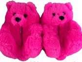 Pluche Teddybeer Slippers -Roze/rood  | Vrouwen Indoor Huis Zachte Anti-Slip Faux Fur | Leuke Winter Warm Schoen | Thuis slippers Vrouwen Pluizige