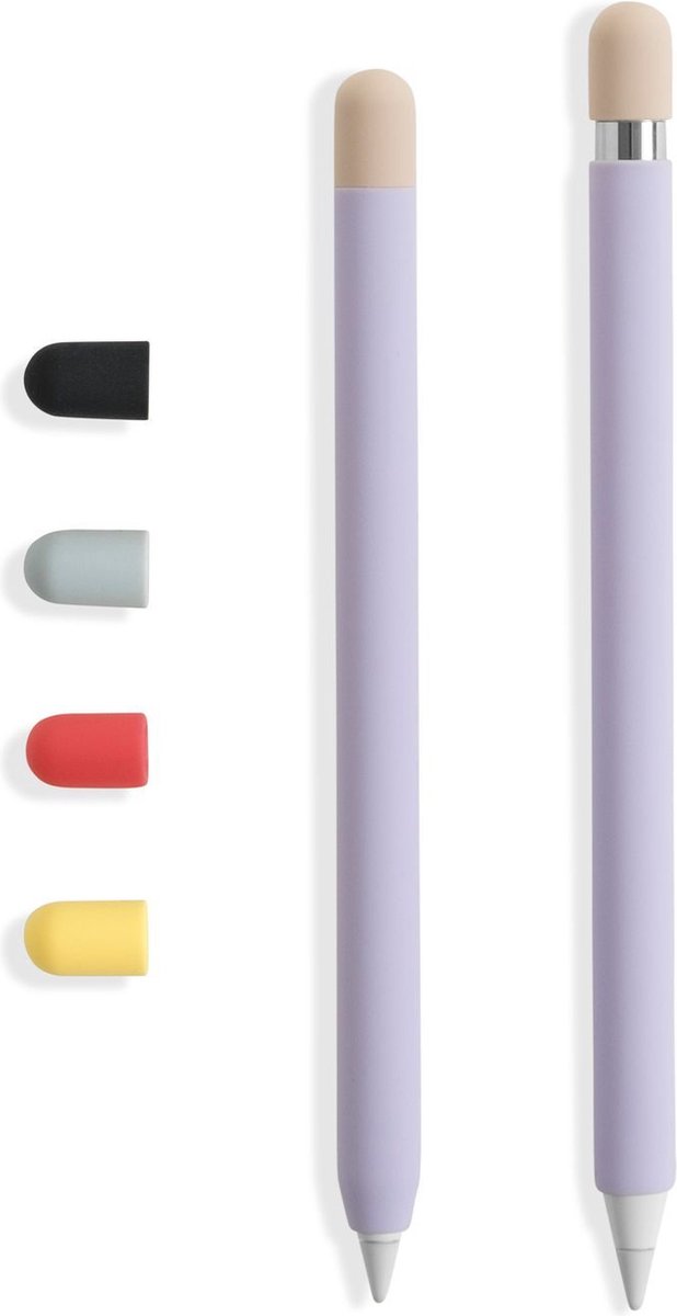 Doodroo Skin voor Apple Pencil (1e/2e gen) met 5 gekleurde doppen - Paars - Siliconen Beschermfolie met Grip