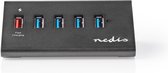 Nedis USB Hub 5 ports USB 3.0 avec alimentation externe Port de charge QC3.0 5 Gbps en aluminium
