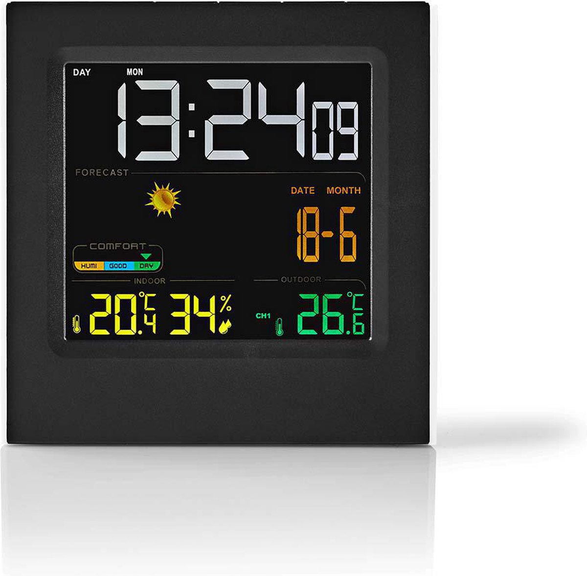 Nedis Weerstation | Binnen & Buiten | Inclusief draadloze weersensor | Weersvoorspelling | Tijdweergave | LED-Scherm | Wekkerfunctie