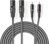 Nedis Gebalanceerde Audiokabel | 2x XLR 3-Pins Male | 2x RCA Male | Vernikkeld | 3.00 m | Rond | PVC | Donkergrijs | Kartonnen Sleeve