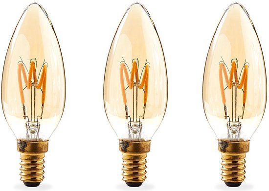 Nedis LED-Filamentlamp E14 | Kaars | 3 W | 100 lm | 2000 K | Warm Wit | Retrostijl | 3 Stuks | Goud