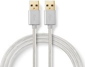 Nedis USB-Kabel - USB 2.0 - USB-A Male - USB-A Male - 10 W - 480 Mbps - Verguld - 2.00 m - Rond - Gevlochten / Nylon - Aluminium - Cover Window Box