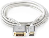 Nedis HDMI Kabel - HDMI Connector - DVI-D 24+1-Pins Male - 2560x1600 - Verguld - 2.00 m - Recht - Gevlochten - Zilver - Cover Window Box