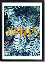 Kerstposter XMAS goudfolie Dennentak A4 + fotolijst zwart 21x29,7cm