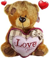 Bruine Teddybeer met roze hart ''I Love You'' 32 cm | knuffelbeer pluche knuffel love beer | Ik Hou Van Jou / I Love You bear | Beertje met hart liefde | Baby plush beer met hartje 32cm