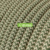 LEDatHOME – 3 aderige - Ronde elektrische kabel bedekt met groene tijm zigzag katoen en natuurlijk linnen – 5 meter | Van buiten SCHITTEREND, van binnen SUBLIEM!