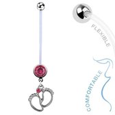Fako Bijoux® - Zwangerschapspiercing - Babyvoetjes Kristal - Roze
