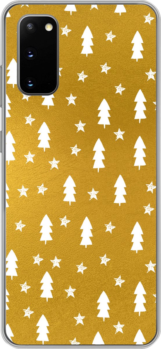 Telefoonhoesje Geschikt voor Samsung Galaxy S20 hoesje - Kerstboom - Sterren - Goud - Siliconen Telefoonhoesje Telefoonhoesje