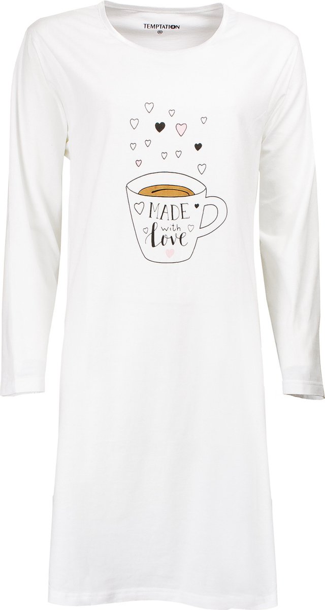 Temptation Dames Bigshirt - Made with Love Print - Wit - Maat M