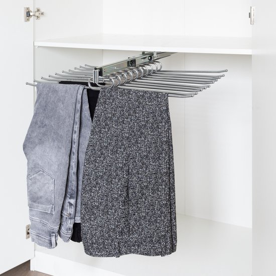 Porte pantalons coulissant chromé simple avec range-accessoires