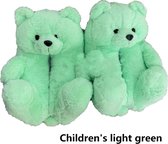 Pluche Teddybeer Slippers - licht groen| Meisjes Indoor Huis Zachte Anti-Slip Faux Fur | Leuke Winter Warm Schoen | Thuis slippers Meisjes Pluizige