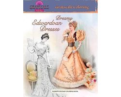 DREAMY EDWARDIAN DRESSES grayscale coloring. FASHION VINTAGE COLORING BOOK