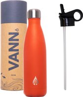 Waterfles met rietje tuit drinkfles theefles volwassenen drinktuit sportfles 500ml - Waterflessen - VANN thermosfles - oranje