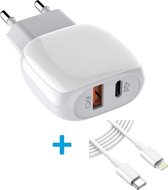 Chargeur iPhone 12 20W Power secteur USB-C - Convient pour Apple iPhone 12 - Apple iPad - USB-C Apple Lightning |Chargeur rapide iPhone 12/11 / X / iPad / 12 Pro Max / iPhone 12 Pro | Chargeur iPhone | Chargeur USB-C