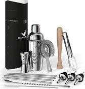 12-delige Cocktail set van RVS - Cocktail shaker 500ml - Houten stamper - Vaatwasser bestendig en BPA-vrije cocktailshaker - Geurvrij en smaakneutraal