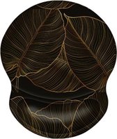 Moodadventures | Muismatten | Ergonomisch met Polssteun | Bladeren Zwart-Goud
