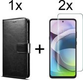 Motorola Moto G 5G hoesje bookcase met pasjeshouder zwart wallet portemonnee book case cover - 2x Motorola Moto G 5G screenprotector