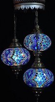 Suspension turque avec 3 boules de verre Plafonnier oriental mosaïque bleue