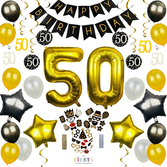 50 Jaar Verjaardag Versiering - Abraham/Sarah - Goud & Zwart - Versiering  Verjaardag -... | bol.com