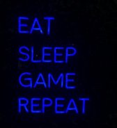 Groenovatie LED Neon Bord "EAT SLEEP GAME REPEAT" - Incl. Adapter - 39x50cm - Blauw