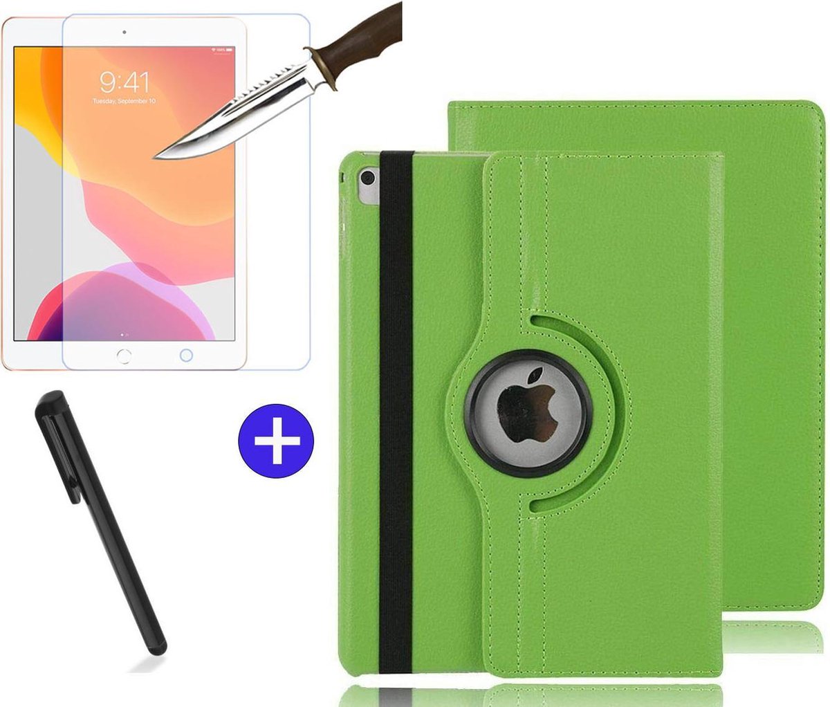 BixB iPad 10.2 (2019 / 2020 / 2021) - Draaibare Tablet hoes met Standaard + Screenprotector + Touch Pen - Draaihoes - Groen