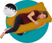 Mjuka® Zwangerschapskussen XXL Vezelbolletjes - Zijslaapkussen - Lichaamskussen - Body Pillow - 280 cm - Afneembare Soft Cotton hoes - Okergeel