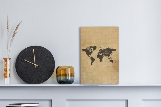Décoration murale Carte du Wereldkaart - Vintage - Parchemin - Toile - 20x30 cm
