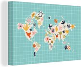 Wanddecoratie Wereldkaart - Bloemen - Matisse - Canvas - 30x20 cm