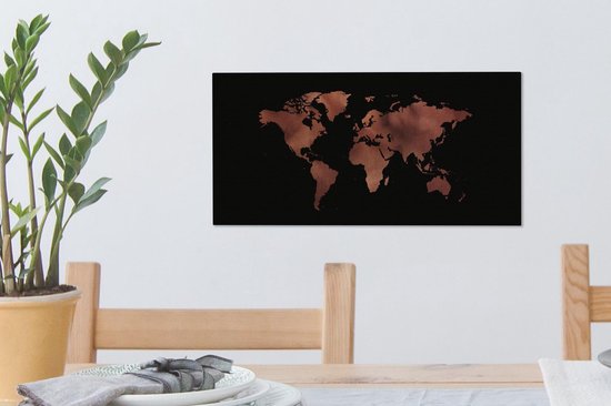 Décoration murale Carte du Wereldkaart - Cuir - Rose - Toile - 40x20 cm