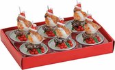 Vogeltjes met Kerstmuts Waxinelichtjes - set van 6 kerstkaarsjes