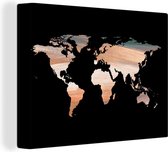 Wanddecoratie Wereldkaart - Kleuren - Zwart - Canvas - 80x60 cm