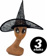 Halloween Zwarte spinnen heksenhoed voor volwassenen – VOORDEELSET 3 stuks