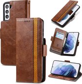 Stijlvol Tweekleurig PU-leer Wallet Flip Case voor Galaxy S21 Plus 5G _ Donkerbruin