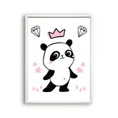 Poster Roze Panda de Superster - Kroontje - Meisjeskamer - Babyshower / Geboorte Cadeau - Babykamer - 70x50cm - Postercity