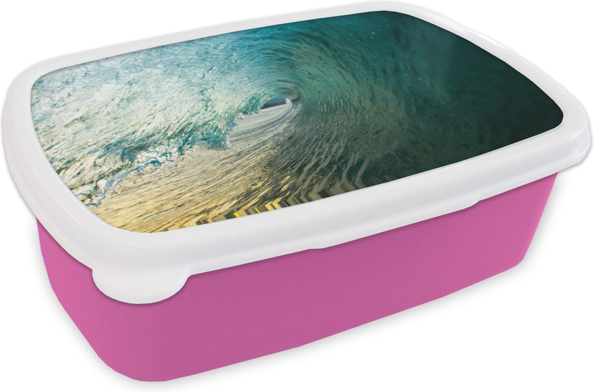 Broodtrommel Roze - Lunchbox - Brooddoos - Zee - Golf - Amerika - 18x12x6 cm - Kinderen - Meisje