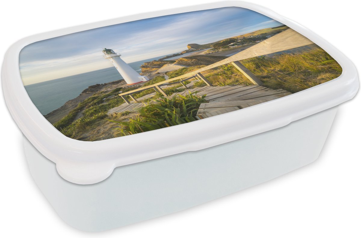 Broodtrommel Wit - Lunchbox - Brooddoos - Zee - Vuurtoren - Wit - 18x12x6 cm - Volwassenen