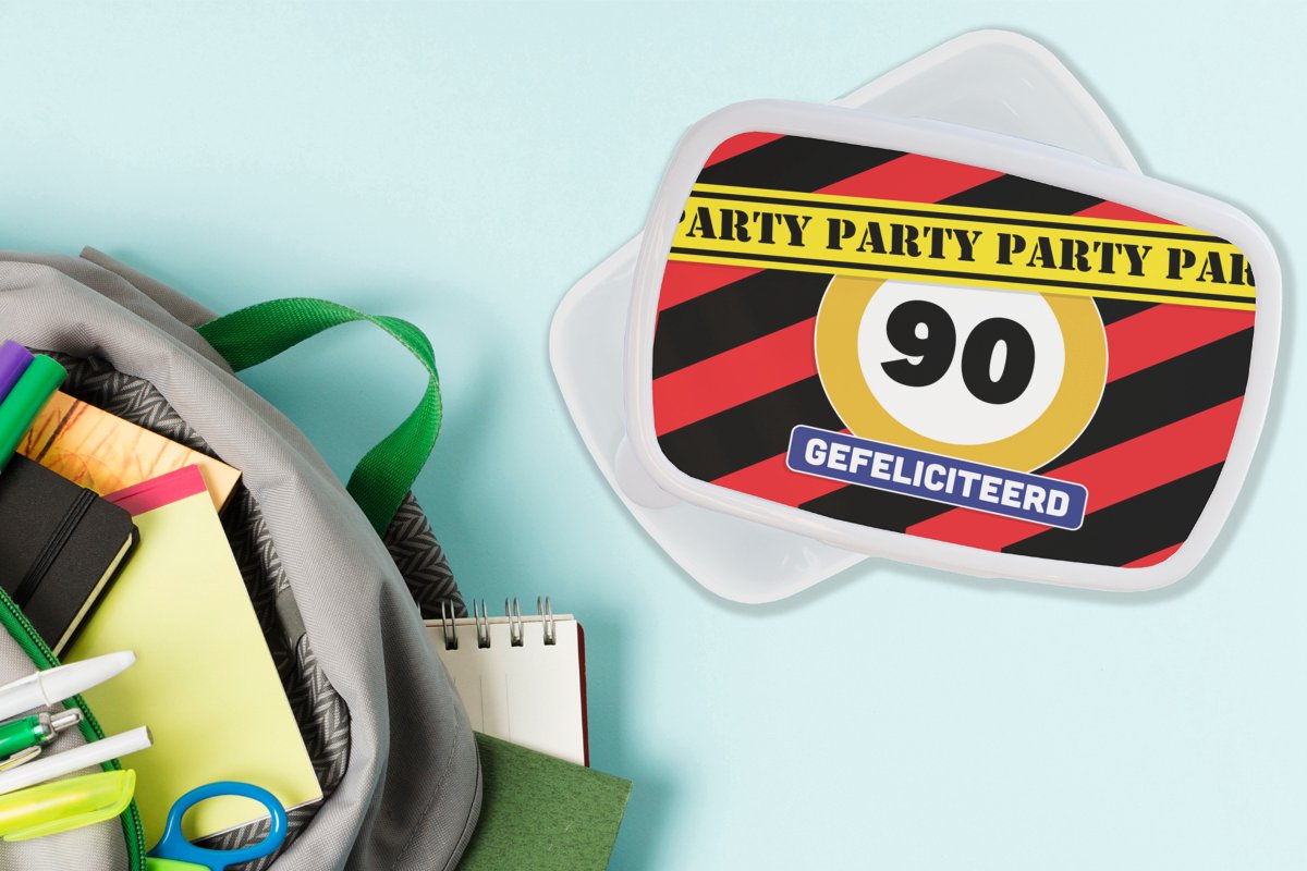 Broodtrommel Wit - Lunchbox - Brooddoos - Feest - Jubileum - 90 Jaar - 18x12x6 cm - Volwassenen