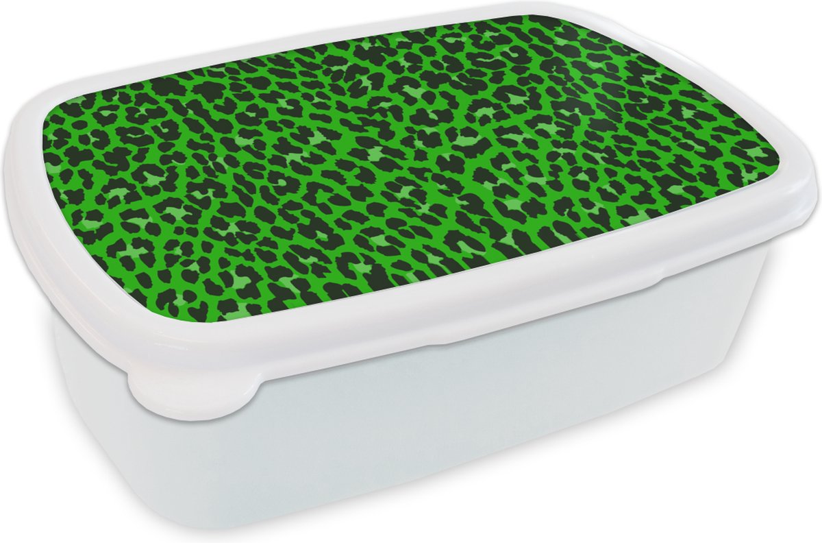 Broodtrommel Wit - Lunchbox - Brooddoos - Panterprint - Groen - Design - 18x12x6 cm - Volwassenen