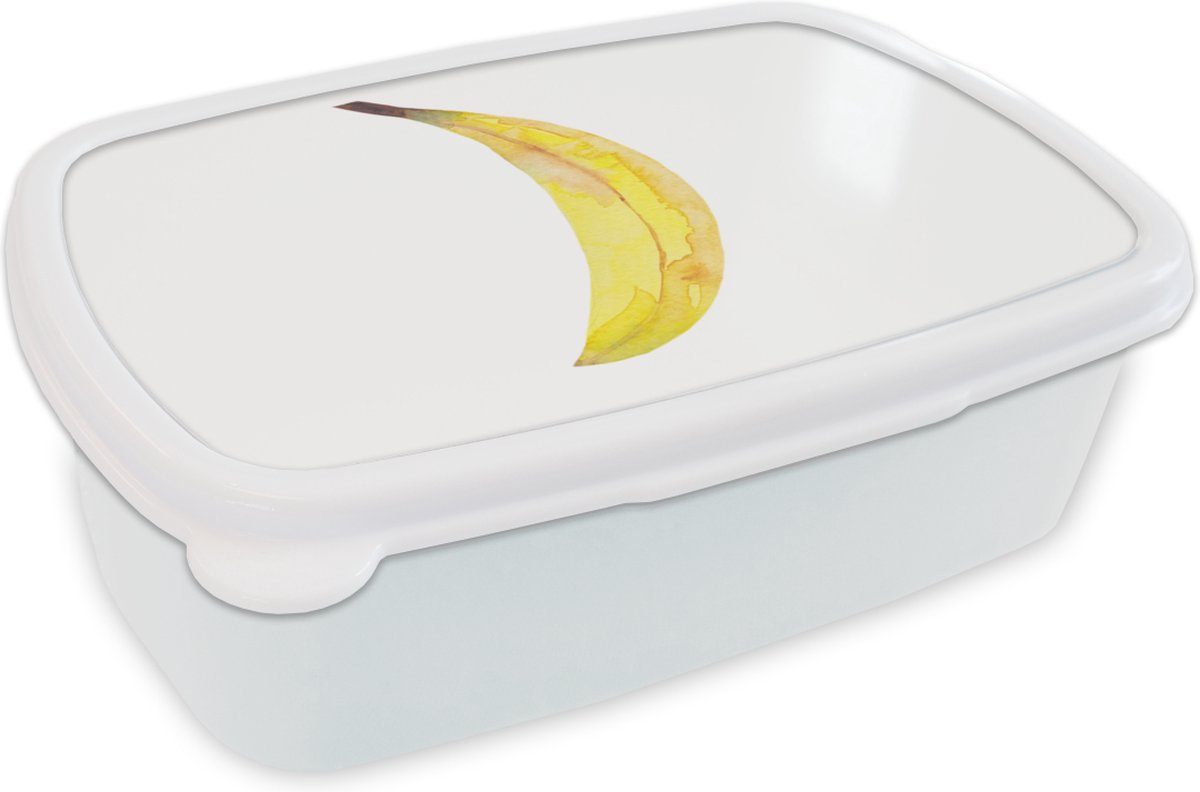Broodtrommel Wit - Lunchbox - Brooddoos - Banaan - Aquarel - Wit - 18x12x6 cm - Volwassenen