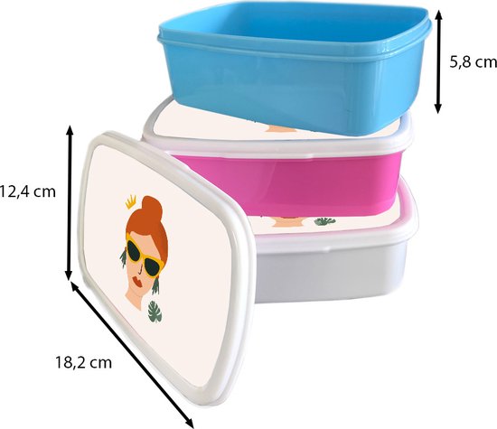 Lunch box Wit - Lunch box - Boîte à pain - Femme - Monstera - Kroon - Portrait - 18x12x6 cm - Adultes