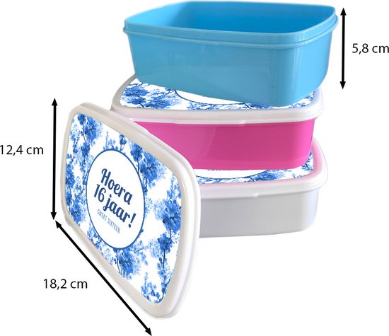 Boîte à lunch Rose - Boîte à lunch - Boîte à pain - Anniversaire - 16 ans - Sweet Sixteen - 18x12x6 cm - Enfants - Fille - Cadeau Sinterklaas - Distribution de cadeaux pour enfants - Cadeaux chaussures Sinterklaas