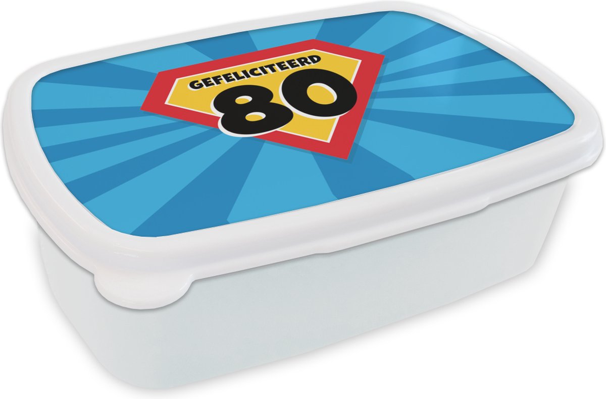 Broodtrommel Wit - Lunchbox - Brooddoos - Jubileum - 80 jaar - Feest - 18x12x6 cm - Volwassenen