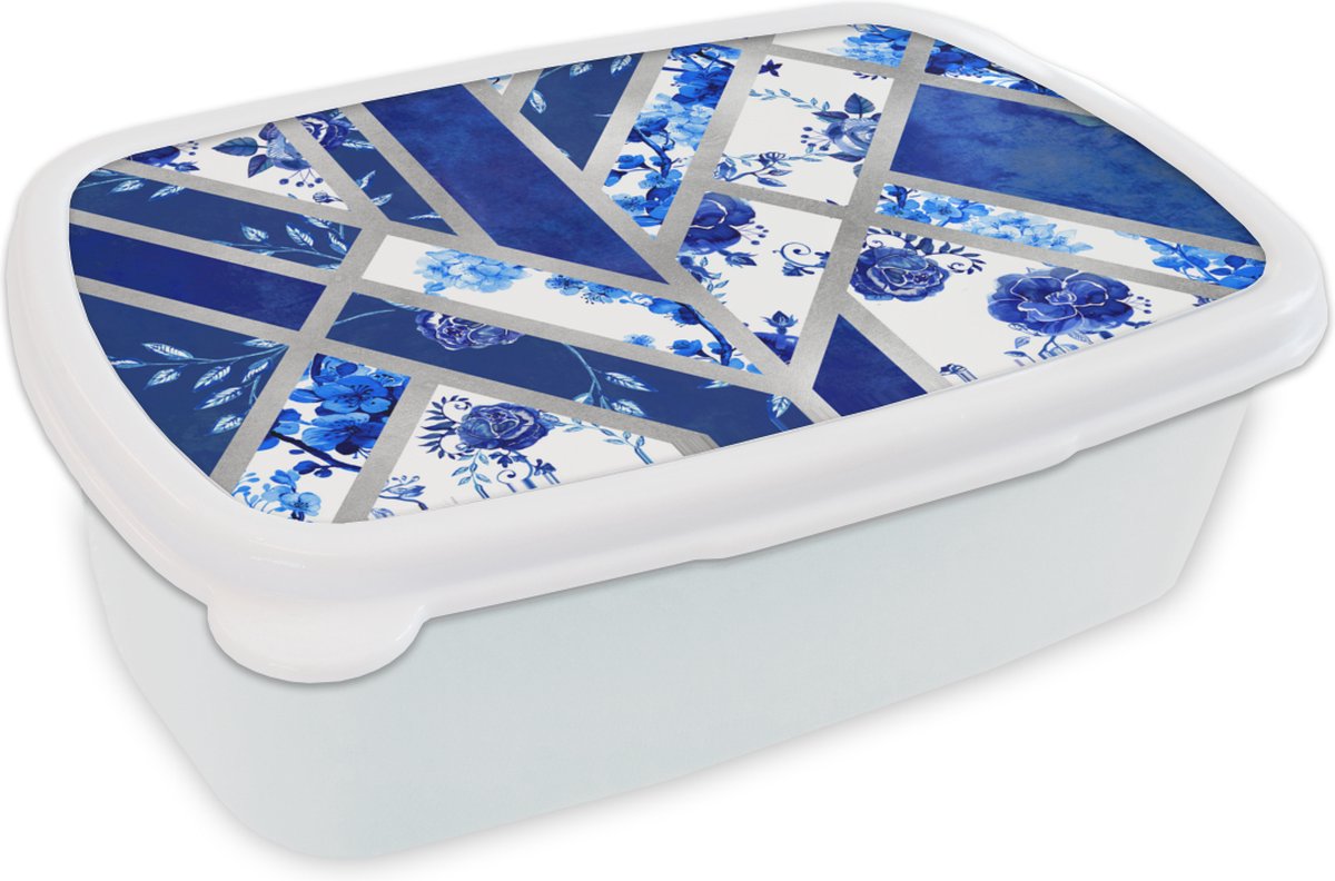 Broodtrommel Wit - Lunchbox - Brooddoos - Design - Delfts blauw - Luxe - 18x12x6 cm - Volwassenen