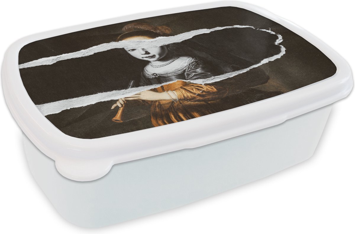Broodtrommel Wit - Lunchbox - Brooddoos - Elizabeth Spiegel - Zwart - Wit - 18x12x6 cm - Volwassenen