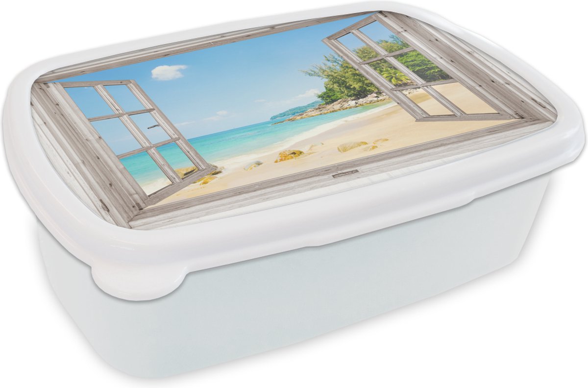 Broodtrommel Wit - Lunchbox - Brooddoos - Doorkijk - Strand - Zand - 18x12x6 cm - Volwassenen