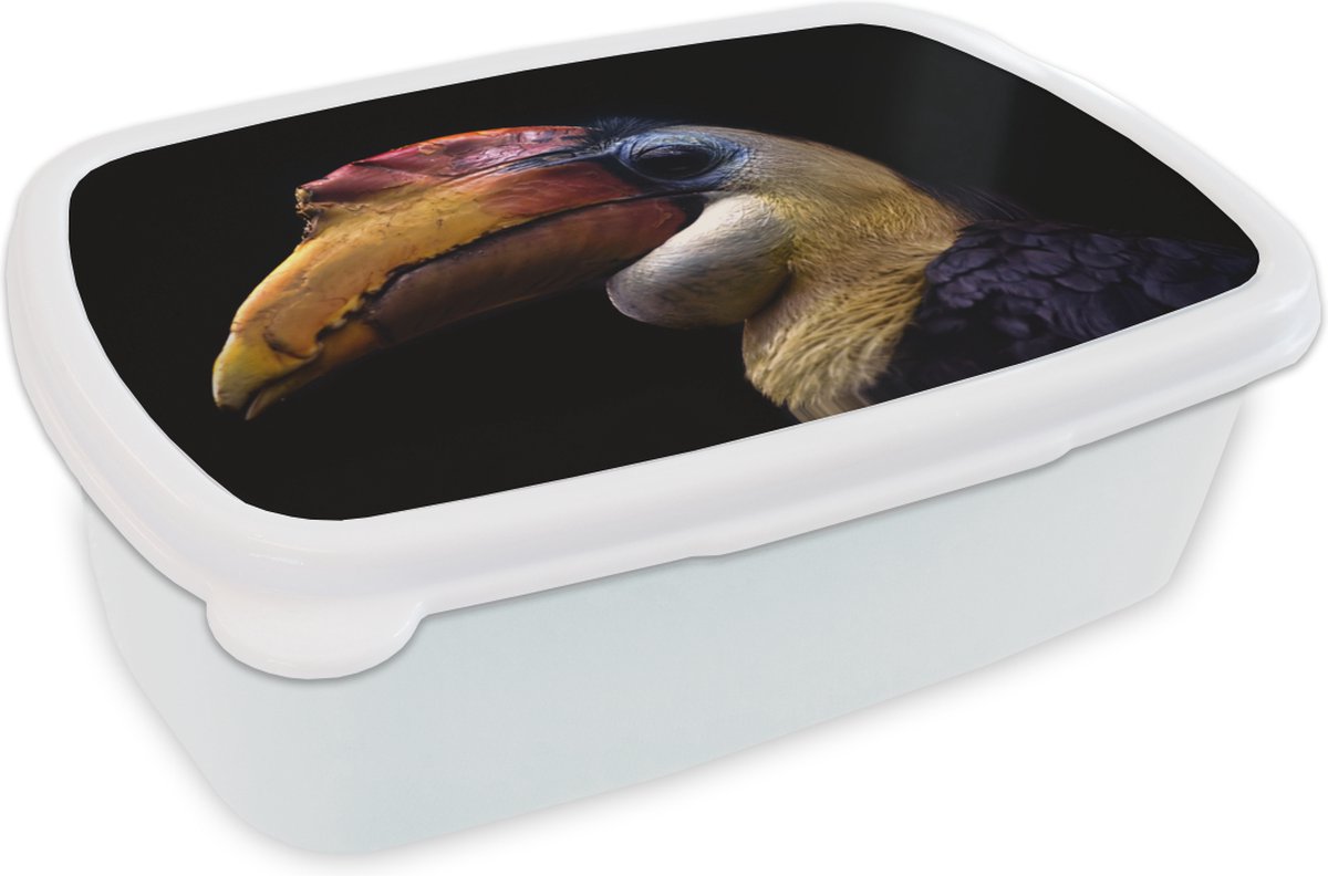 Broodtrommel Wit - Lunchbox - Brooddoos - Vogel - Snavel - Zwart - 18x12x6 cm - Volwassenen