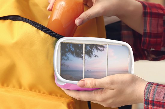 Lunch box Rose - Lunch box - Boîte à pain - Transparent - Palmier - Mer - 18x12x6 cm - Enfants - Fille